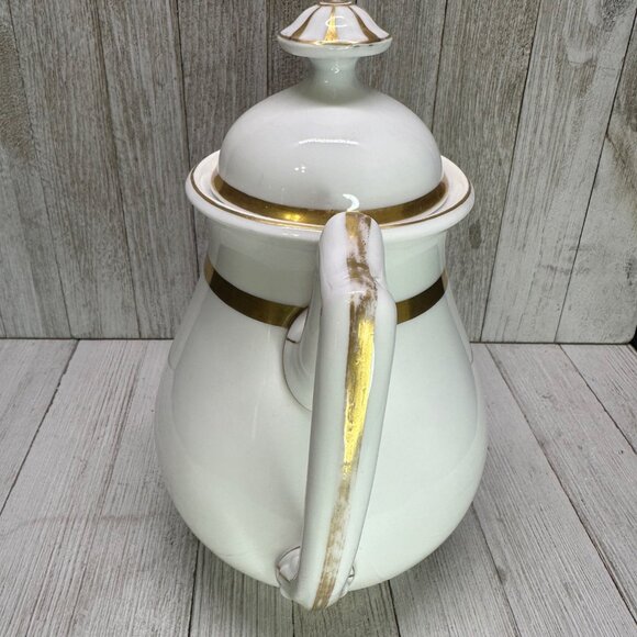 Vtg B&D Porcelain White Tea Pot with Gold Accents Handle Spout Lid 10" Tall - Picture 4 of 15